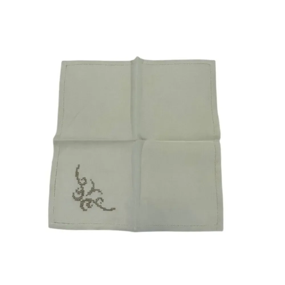 Vintage handmade linen dining napkins (12) with cross stitch